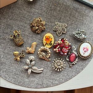 Elegant Floral and Gemstone Brooch Set